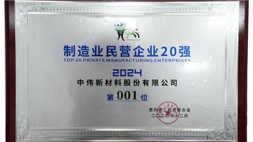 連續(xù)三年！中偉股份蟬聯(lián)“貴州制造業(yè)民營企業(yè)20強”榜首
